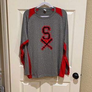 Sport-Tek Men's Gray and Red Long Sleeve Performance Tee